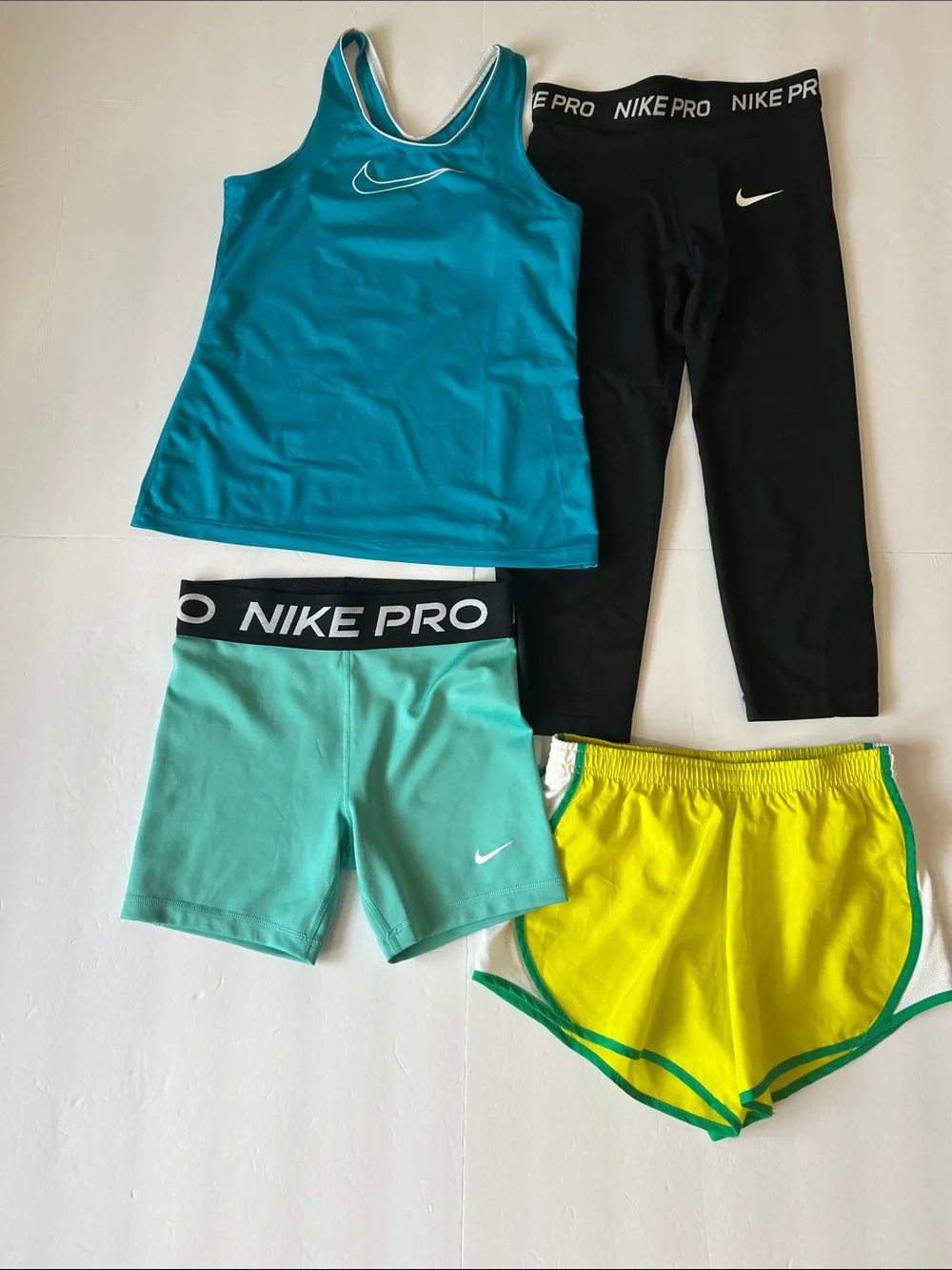 Nike Kids Shorts & Tank Set - Teal, Black, Mint & Yellow